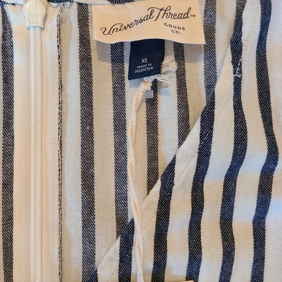 NEW Universal Thread Cotton Navy Blue White Stipe Sleeveless Jumpsuit-XL - Picture 5 of 6